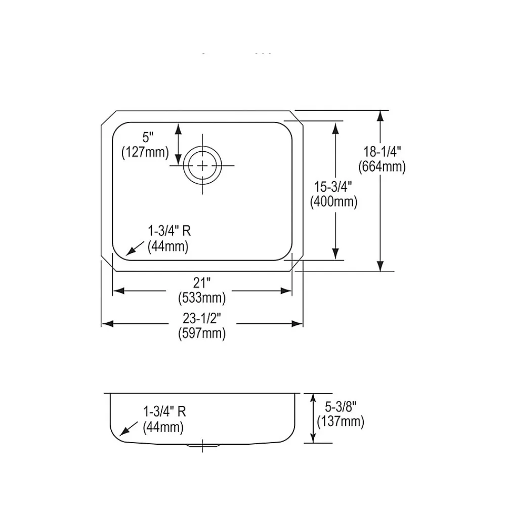 Elkay Lustertone Classic Single-Bowl Undermount Sink, 18.25" x 23.5" x 5.38", Stainless Steel, Lustrous Satin (ELUHAD211555)