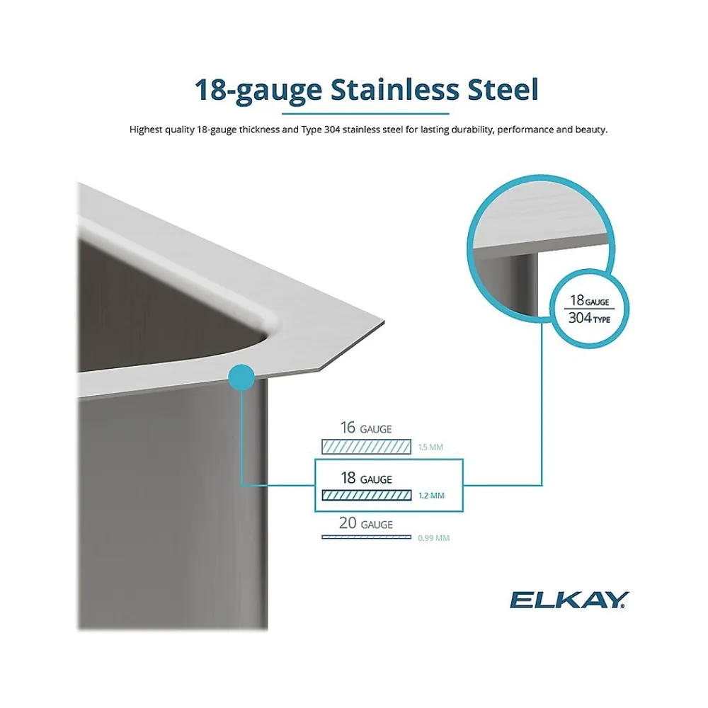 Elkay Lustertone Classic 3-Hole Single-Bowl Drop In Sink, 5.5" x 19" x 18", Stainless Steel, Lustrous Satin (LRAD1918553)