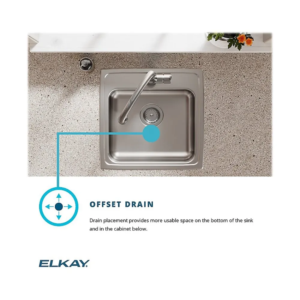 Elkay Lustertone Classic 3-Hole Single-Bowl Drop In Sink, 5.5" x 19" x 18", Stainless Steel, Lustrous Satin (LRAD1918553)