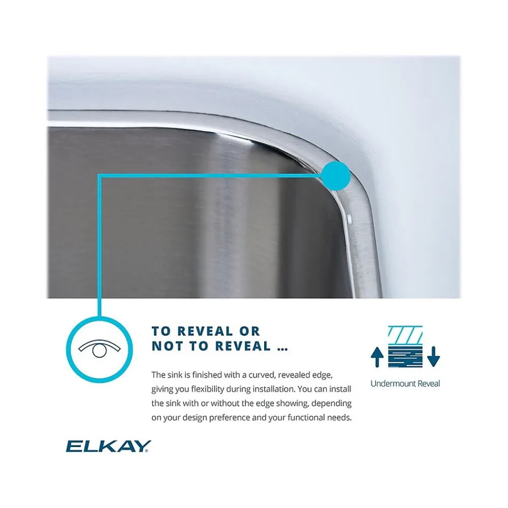 Elkay Lustertone Classic Single-Bowl Undermount Sink w/Perfect Drain, 18.5" x 16" x 6.38", Stainless Steel, Lustrous Satin