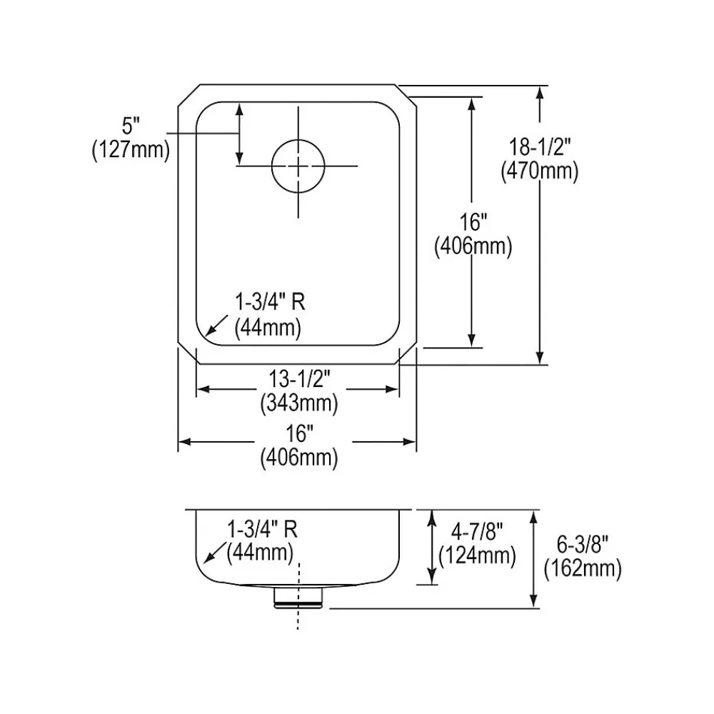 Elkay Lustertone Classic Single-Bowl Undermount Sink w/Perfect Drain, 18.5" x 16" x 6.38", Stainless Steel, Lustrous Satin