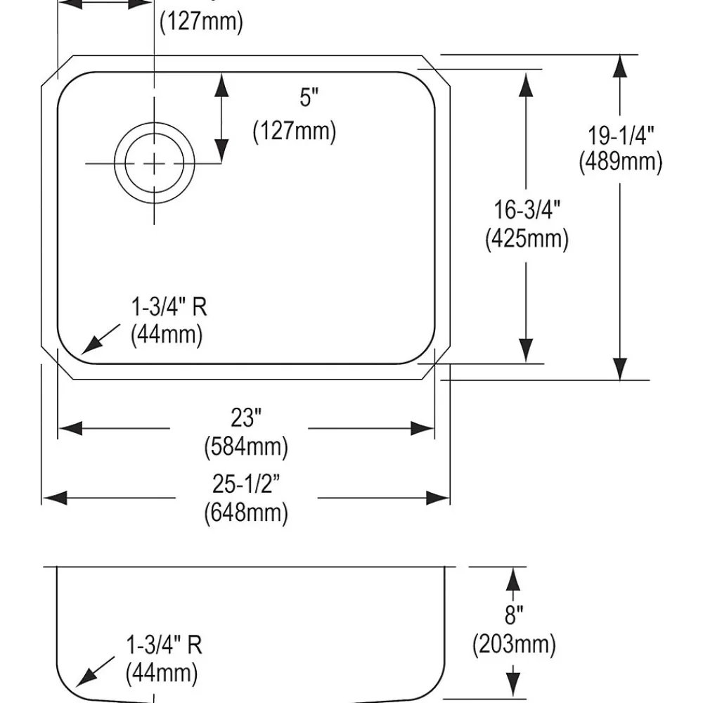 Elkay Lustertone Stainless Steel 25-1/2" x 19-1/4" x 8", Single Bowl Undermount Sink (ELUH2317L)