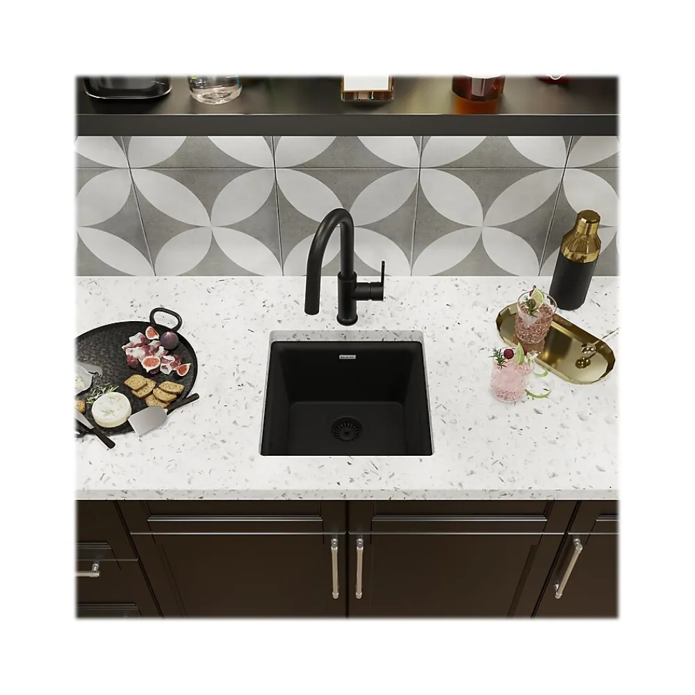 Elkay Quartz Luxe Single-Bowl Drop-In/Undermount Bar Sink, 15.75" x 15.75" x 7.69", Quartz, Caviar (ELX1616CA0)