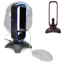 Best Enhance ENPCGXH100BKWS 3-in-1 Headset Stand with RGB Colors, USB Powered, Black