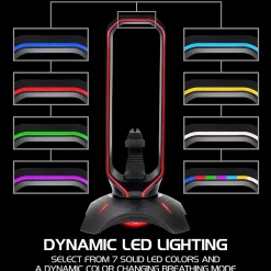 Best Enhance ENPCGXH100BKWS 3-in-1 Headset Stand with RGB Colors, USB Powered, Black