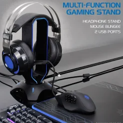 Best Enhance ENPCGXH100BKWS 3-in-1 Headset Stand with RGB Colors, USB Powered, Black