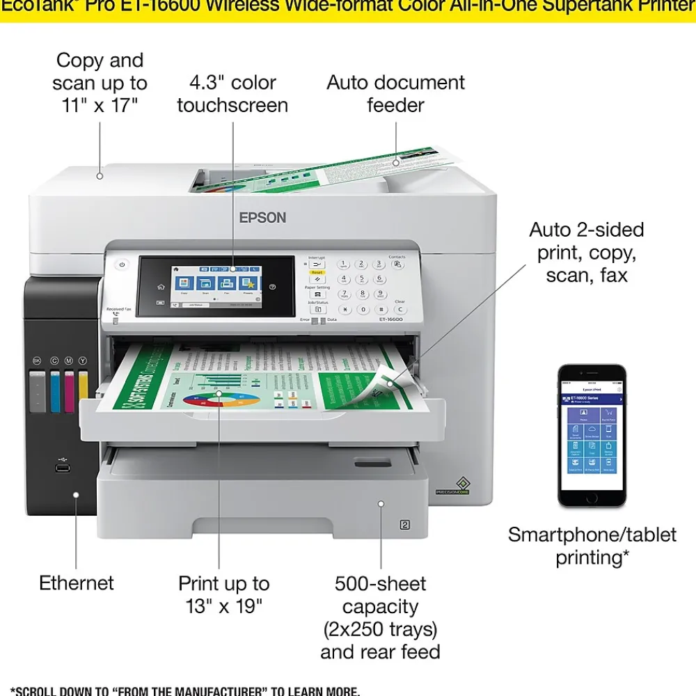 Epson EcoTank Pro ET-16600 Wireless Wide-format All-in-One SuperTank Office Printer, prints up to 13" x 19"