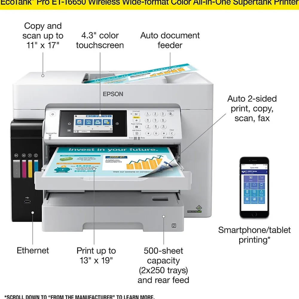 Epson EcoTank Pro ET-16650 Wireless Color Inkjet Printer, All-In-One Supertank, Print, Scan, Copy, Fax (9472516)