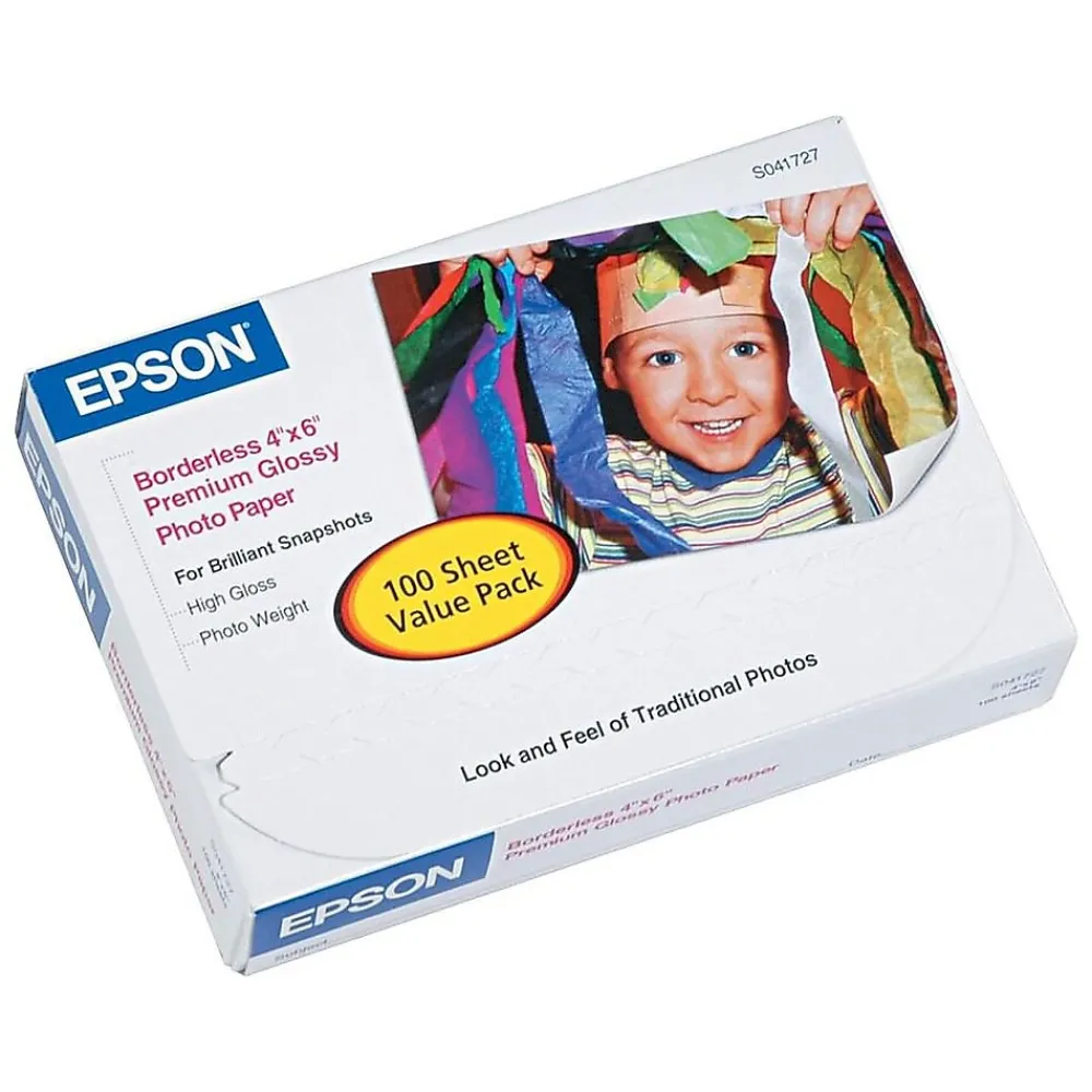 Photo Paper*Epson Premium Glossy Photo Paper, 4" x 6", 100 Sheets/Pack (SO41727)