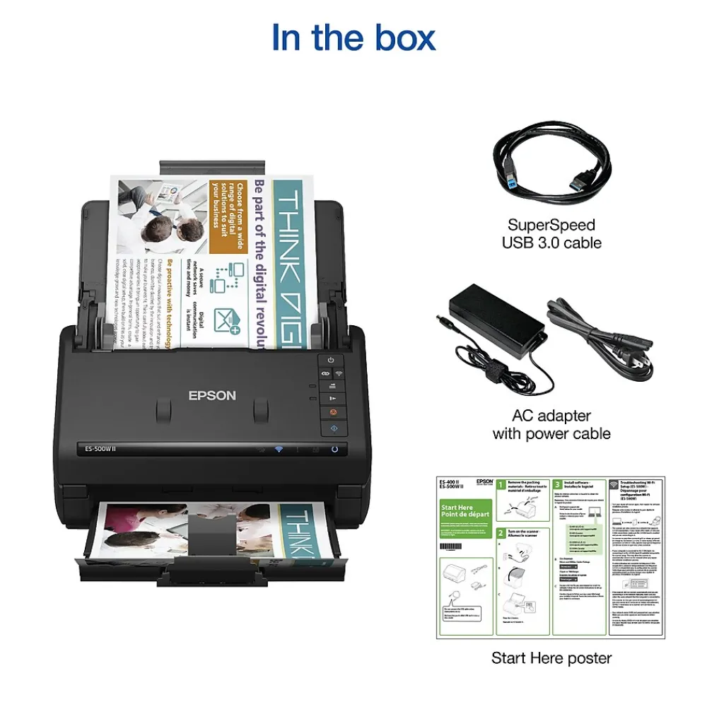 Epson WorkForce ES-500W II Wireless Duplex Document Scanner, Black (B11B263201)