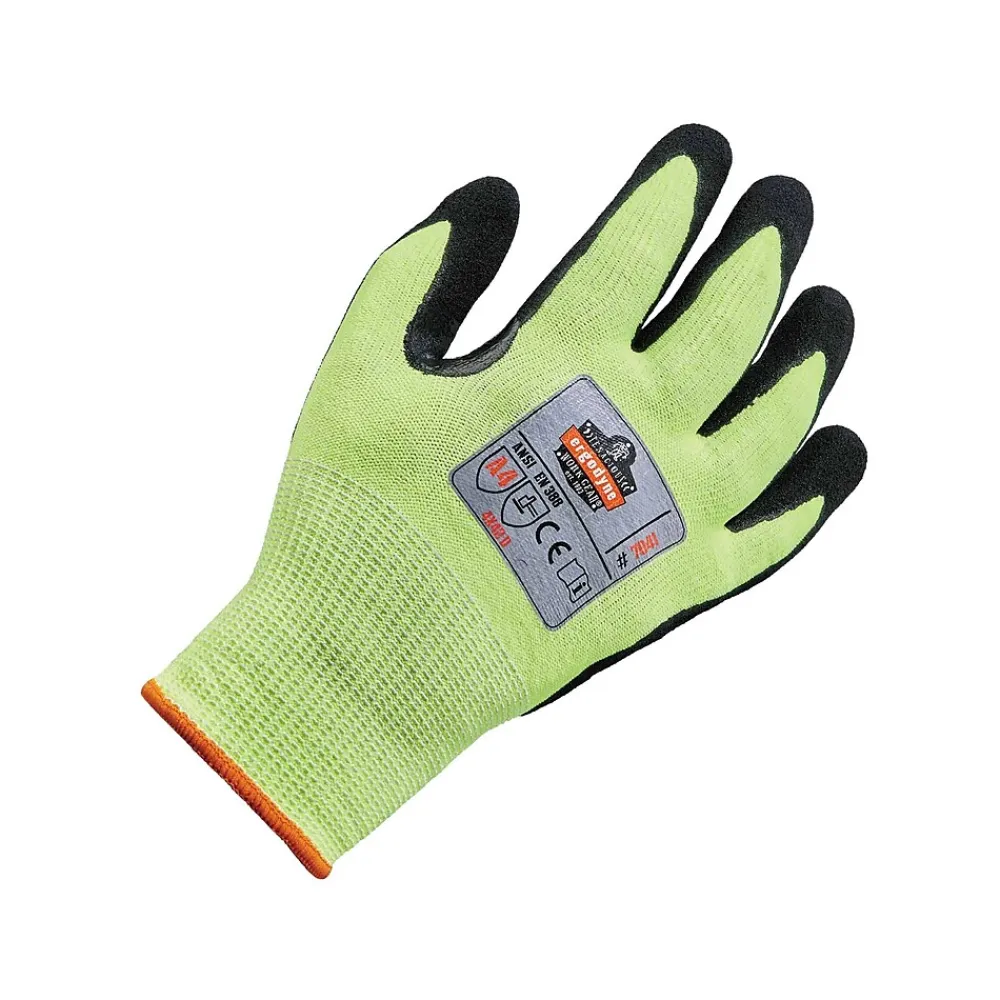 Ergodyne ProFlex 7041 Hi-Vis Nitrile-Coated Cut-Resistant Gloves, ANSI A4, Wet Grip, Lime, Small, 12 Pairs (17812)