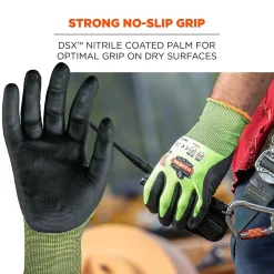 Ergodyne ProFlex 7022 Hi-Vis Nitrile Coated Cut-Resistant Gloves, ANSI A2, Dry Grip, Lime, XL, 144 Pairs (17875)