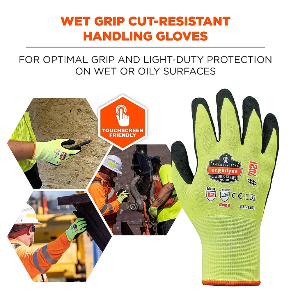 Ergodyne ProFlex 7021 Hi-Vis Nitrile Coated Cut-Resistant Gloves, ANSI A2, Wet Grip, Lime, XXL, 144 Pairs (17966)