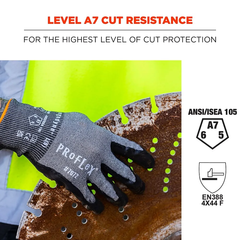 Ergodyne ProFlex 7072 Nitrile Coated Cut-Resistant Gloves, ANSI A7, Gray, XL, 12 Pair (10305)