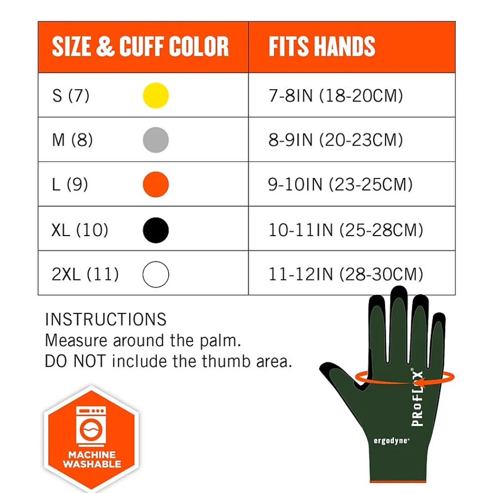 Ergodyne ProFlex 7070 Nitrile Coated Cut-Resistant Gloves, ANSI A7, Heat Resistant, Green, XXL, 12 Pair (18036)