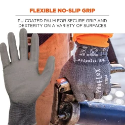 Ergodyne ProFlex 7044 PU Coated Cut-Resistant Gloves, ANSI A4, Gray, Large, 1 Pair (10494)