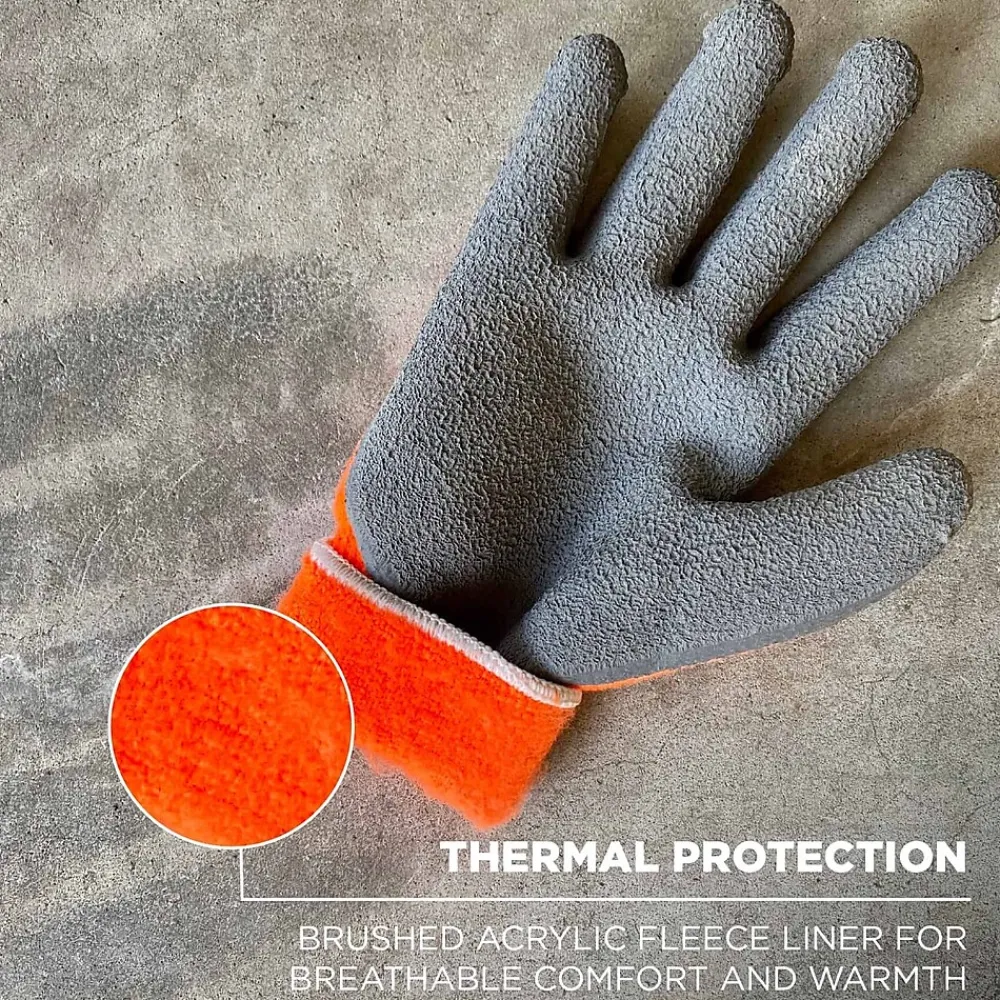 Ergodyne ProFlex 7401 Winter Work Gloves, Fleece Lined, Latex Coated Palm, Orange, Large, 144 Pairs (17894)