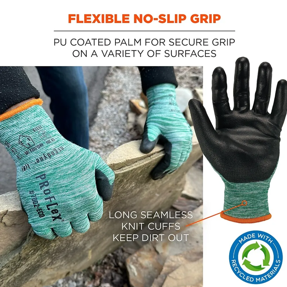 Ergodyne ProFlex 7002-ECO Recycled PU Coated Gloves, 15 Gauge, Green, X-Small (10561)