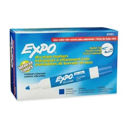 Markers|Expo Dry Erase Markers, Bullet Tip, Blue, 12/Pack (82003)
