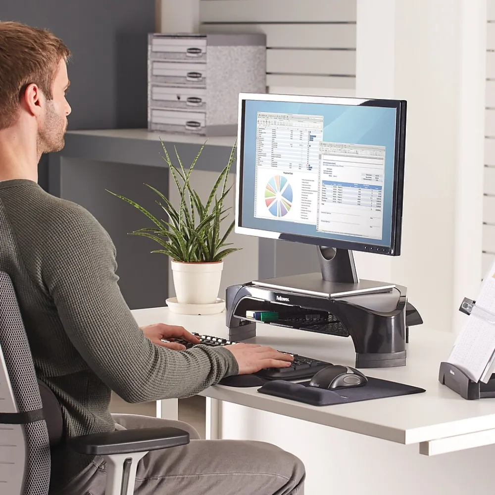 Clearance Fellowes Smart Suites Monitor Riser Plus, Adjustable, Up to 21", Black (8020801)