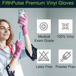 Powder Free Vinyl Exam Gloves, Latex Free, Small, Pink, 100/Box (FMN100041)<FifthPulse Online