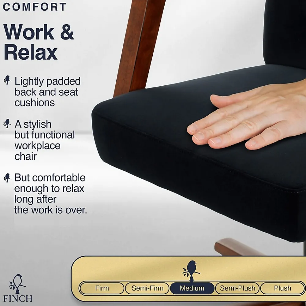 Office Chairs*Finch NEO ONE Ergonomic Velvet Fabric/Wood Swivel Executive Chair, Black (52304-BLK)