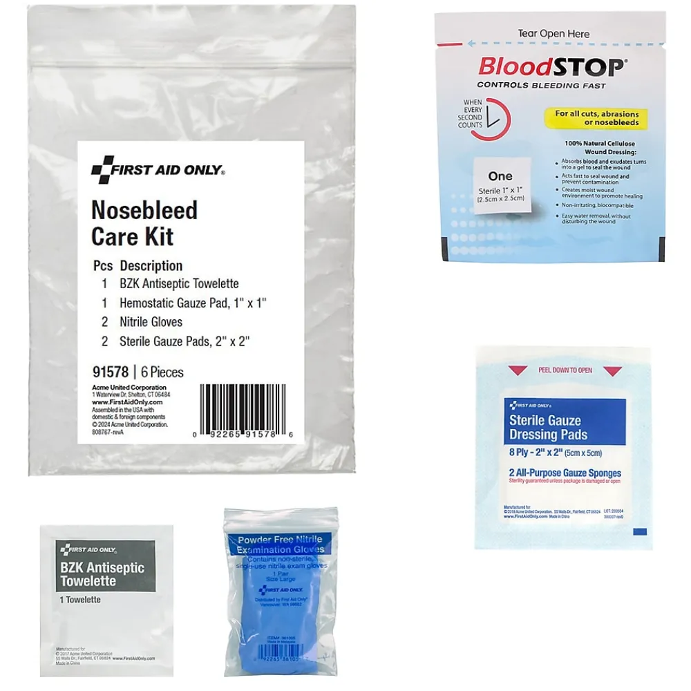 First Aid Only Nosebleed Care Kit,6 Pieces, 25 Packs/Carton (91578)