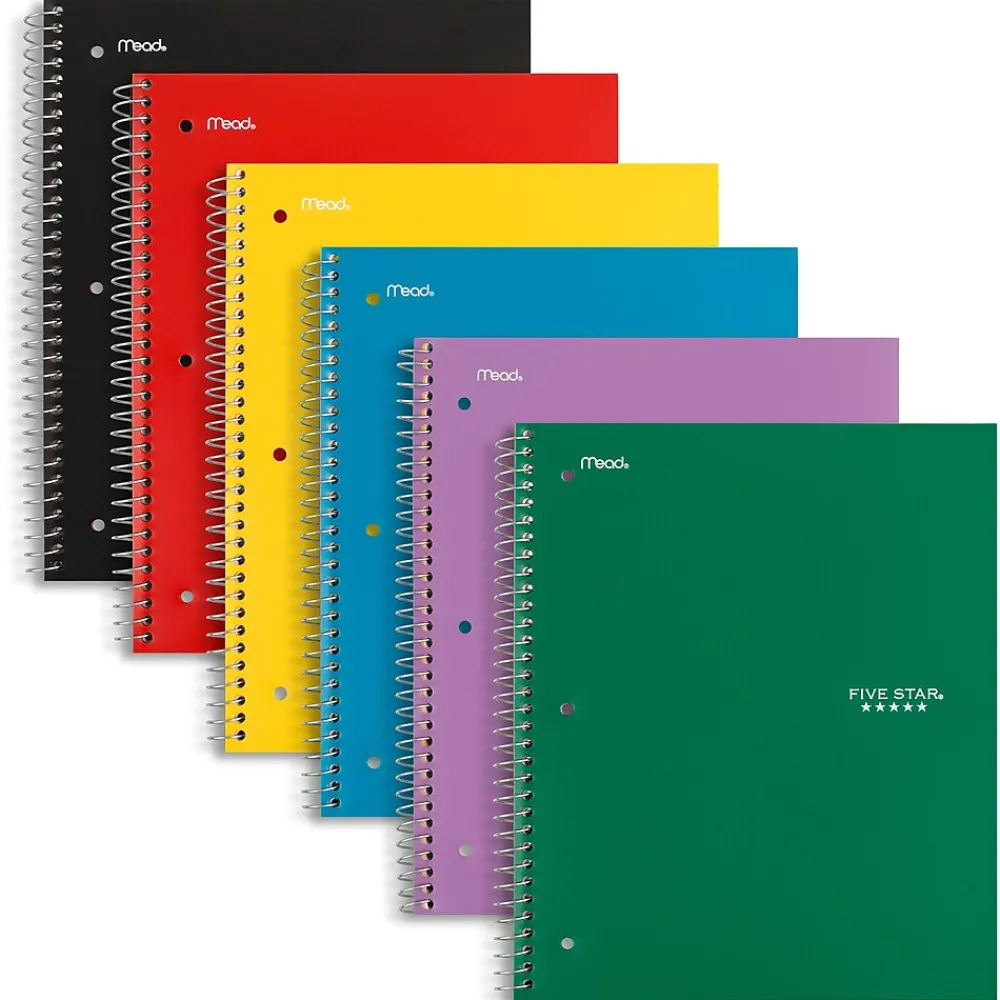Subject Notebooks|Five Star 3-Subject Notebooks, 8" x 10.5", Wide Ruled, 150 Sheets, Each (51014)