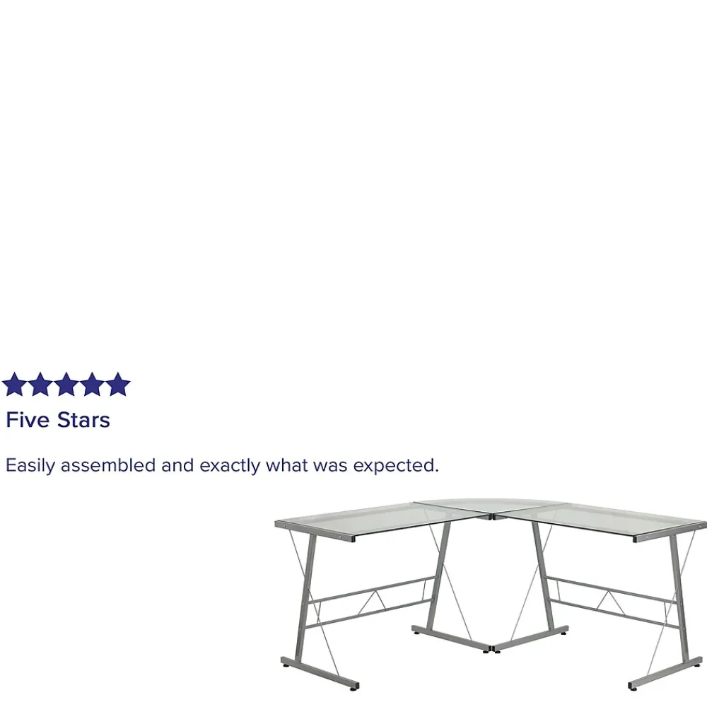 Computer Desks*Flash Furniture 84" Glass L-Shape Computer Desk, Clear/Silver (NANCD22181)