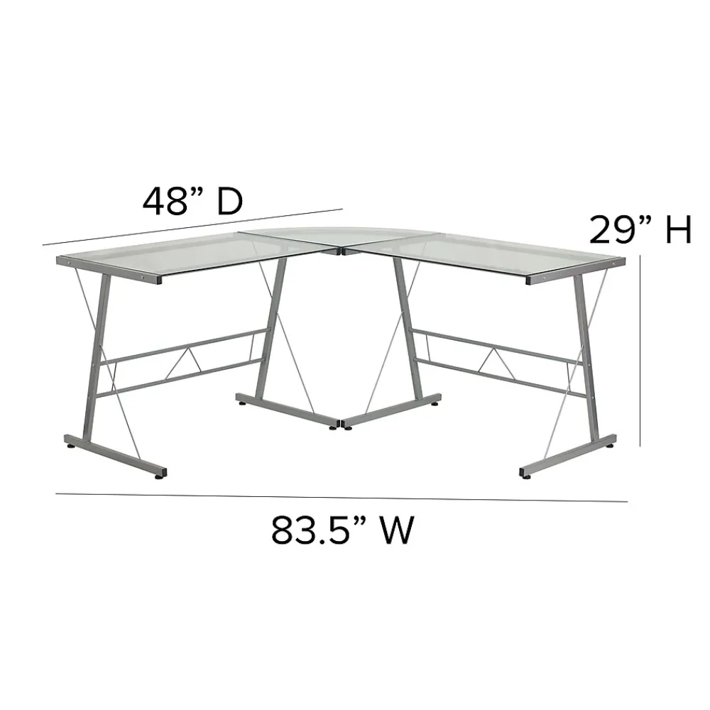 Computer Desks*Flash Furniture 84" Glass L-Shape Computer Desk, Clear/Silver (NANCD22181)