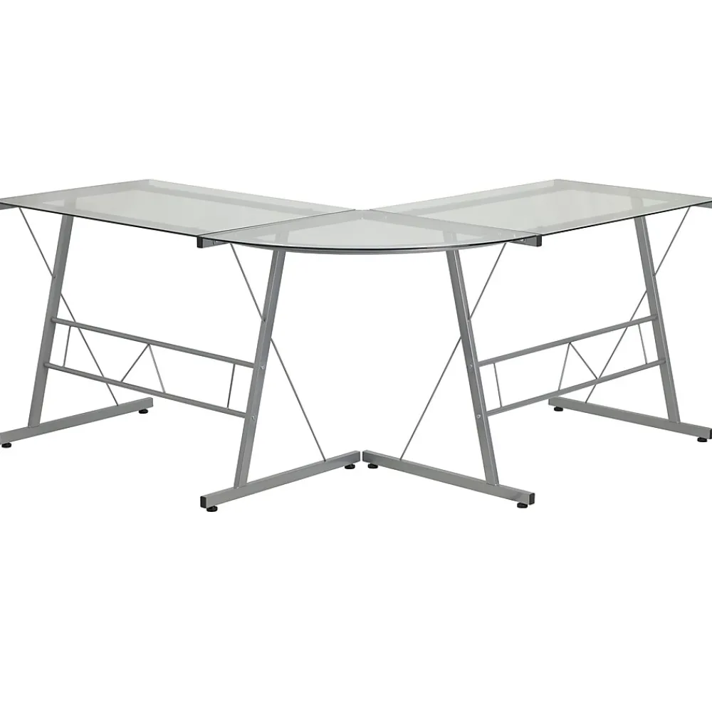 Computer Desks*Flash Furniture 84" Glass L-Shape Computer Desk, Clear/Silver (NANCD22181)