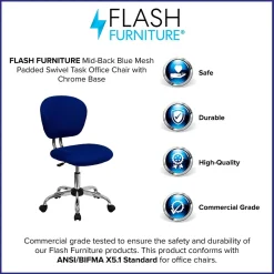 Office Chairs*Flash Furniture Beverly Armless Ergonomic Mesh Swivel Mid-Back Padded Task Office Chair, Blue (H2376FBLUE)