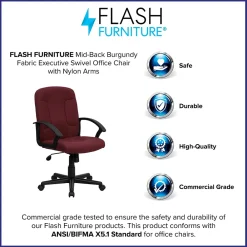 Office Chairs*Flash Furniture Garver Fabric Swivel Mid-Back Executive Office Chair, Burgundy (GOST6BYFAB)