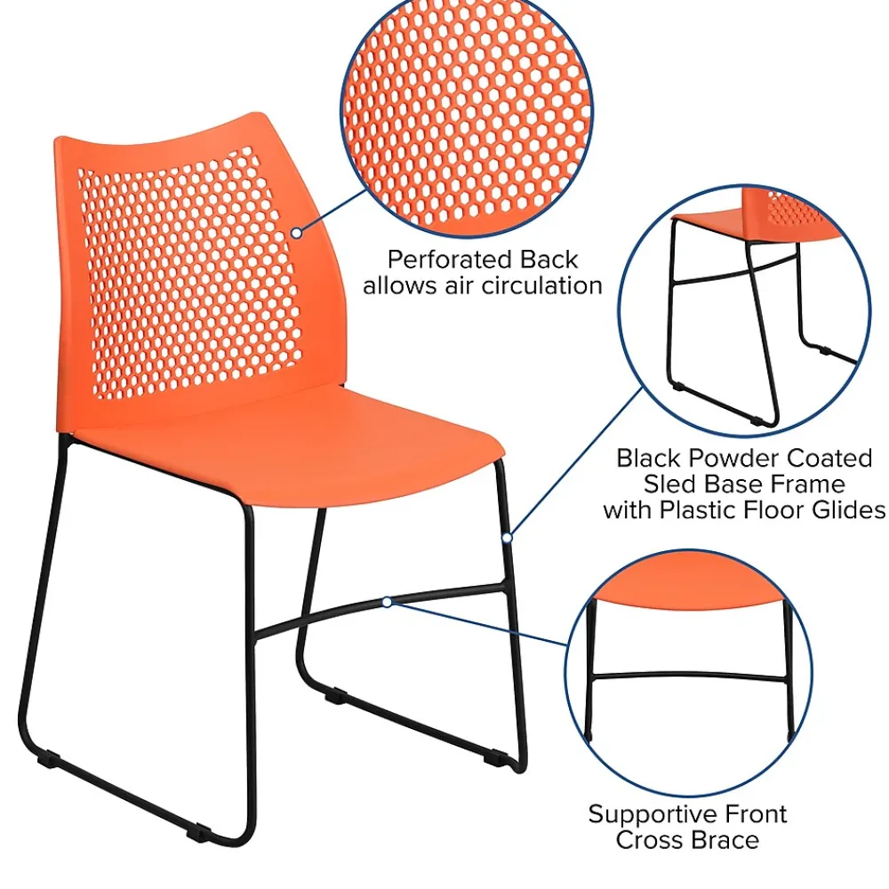 Folding & Stacking*Flash Furniture HERCULES Series Plastic Stack Chair with Air-Vent Back and Sled Base, Orange/Black (RUT498AOR)