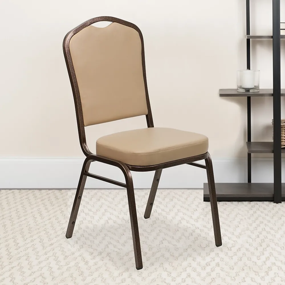 Folding & Stacking*Flash Furniture HERCULES Series Vinyl Banquet Stacking Chair, Tan/Copper Vein Frame, 4 Pack (4FDC01CPRTN)