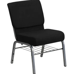 Folding & Stacking*Flash Furniture HERCULES Series Fabric Church Chair with Book Rack, Black/Silver Vein Frame (XUCH0221BKSVB)