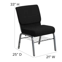Folding & Stacking*Flash Furniture HERCULES Series Fabric Church Chair with Book Rack, Black/Silver Vein Frame (XUCH0221BKSVB)