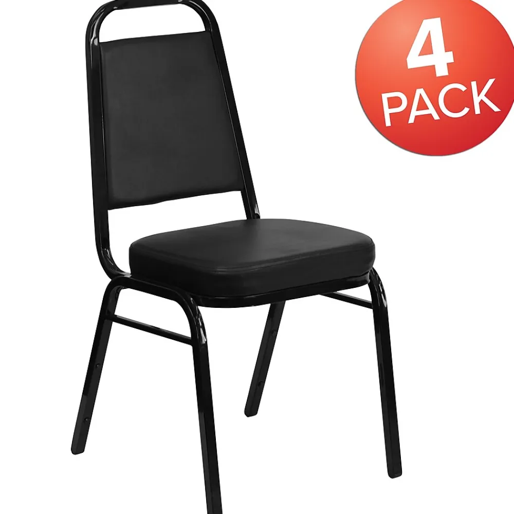 Folding & Stacking*Flash Furniture HERCULES™ 19 1/4"H Vinyl Black Frame Trapezoidal Back Banquet Chair, Black, 4/Pack (4FDBHF1BKBK)