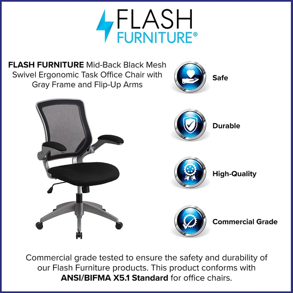 Ergonomic Chairs*Flash Furniture Kale Ergonomic Mesh Swivel Mid-Back Task Office Chair, Black (BLZP8805BK)