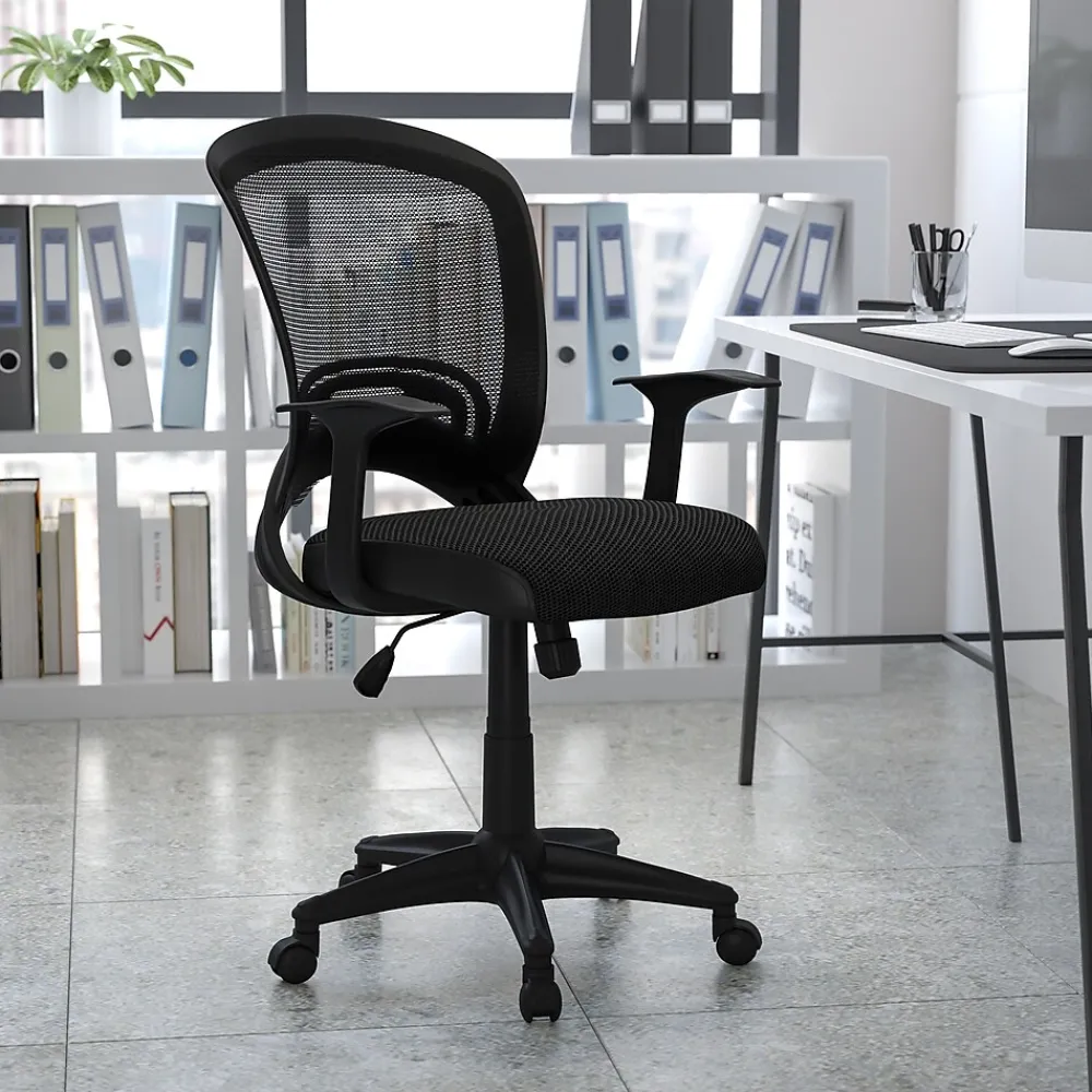 Office Chairs*Flash Furniture Manny Ergonomic Mesh Swivel Mid-Back Task Office Chair, Black (HL0007)