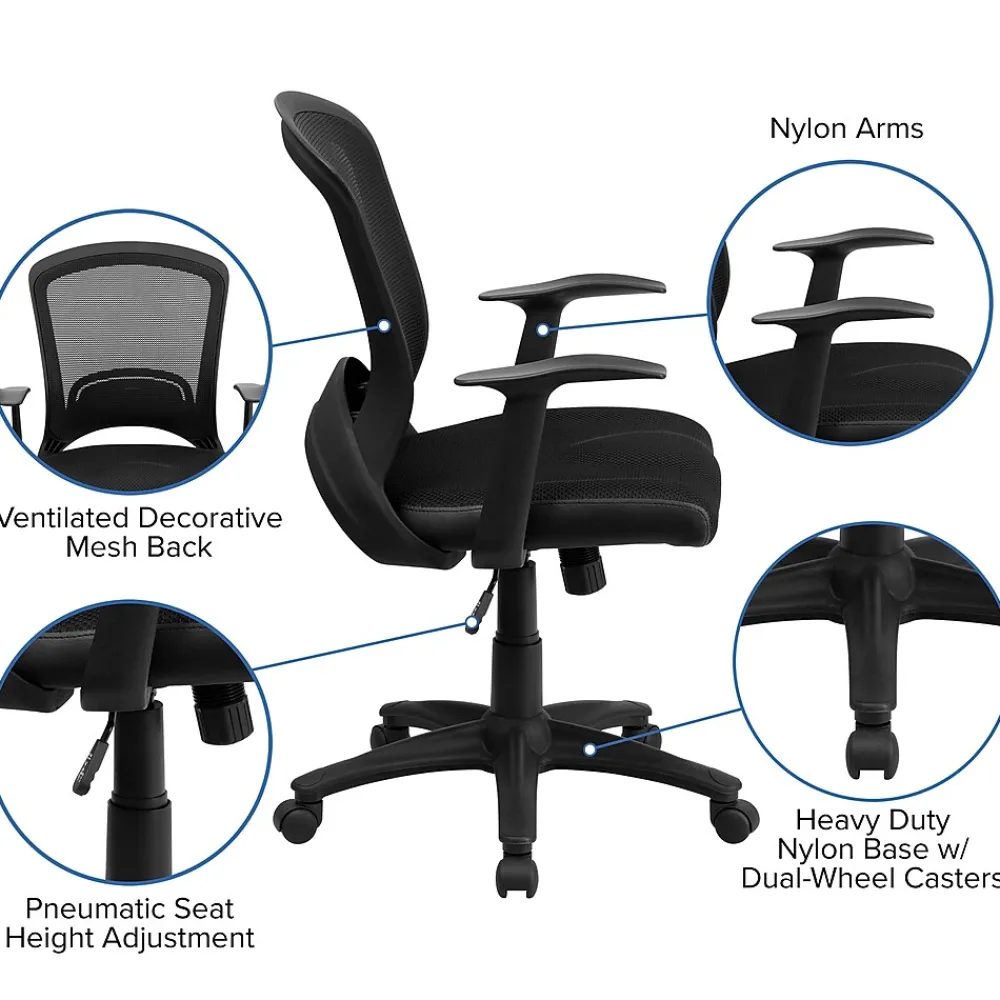 Office Chairs*Flash Furniture Manny Ergonomic Mesh Swivel Mid-Back Task Office Chair, Black (HL0007)