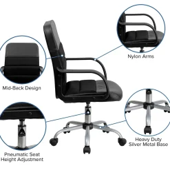 Office Chairs*Flash Furniture Manor Ergonomic LeatherSoft/Mesh Swivel Mid-Back Task Office Chair, Black (LFW61B2)