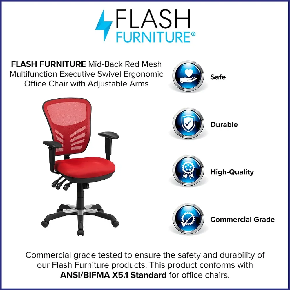 Ergonomic Chairs*Flash Furniture Nicholas Ergonomic Mesh Swivel Mid-Back Multifunction Executive Office Chair, (HL0001) Red