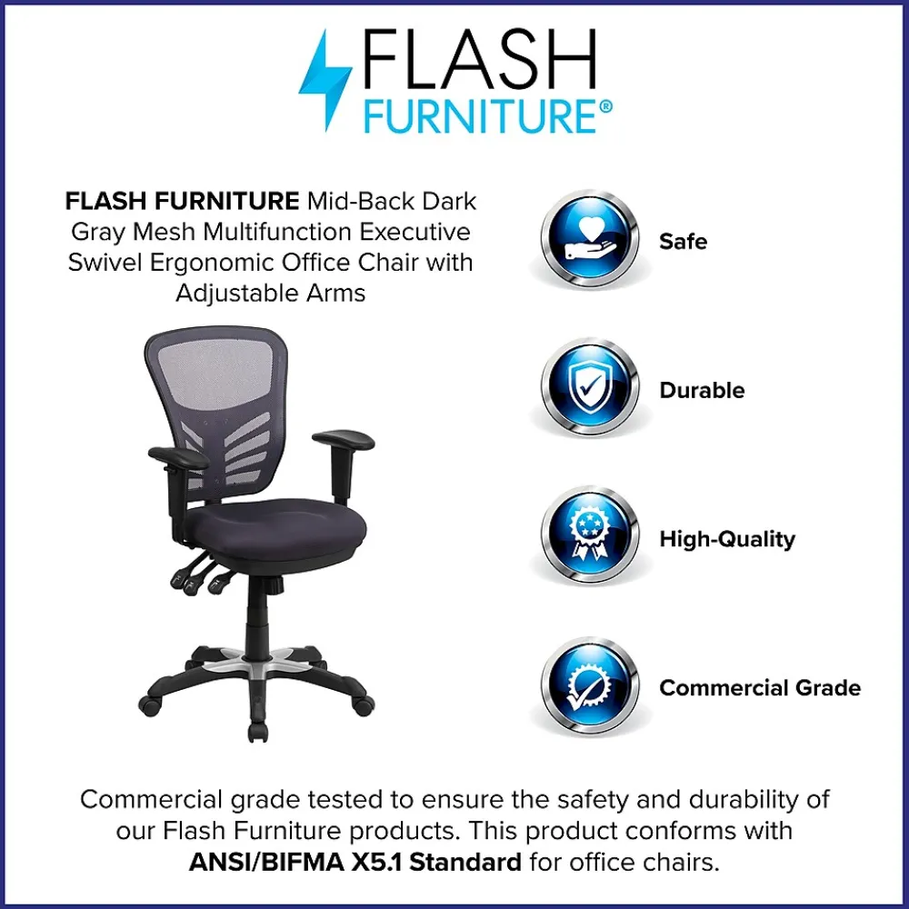 Ergonomic Chairs*Flash Furniture Nicholas Ergonomic Mesh Swivel Mid-Back Multifunction Executive Office Chair, (HL0001DKGY) Dark Gray