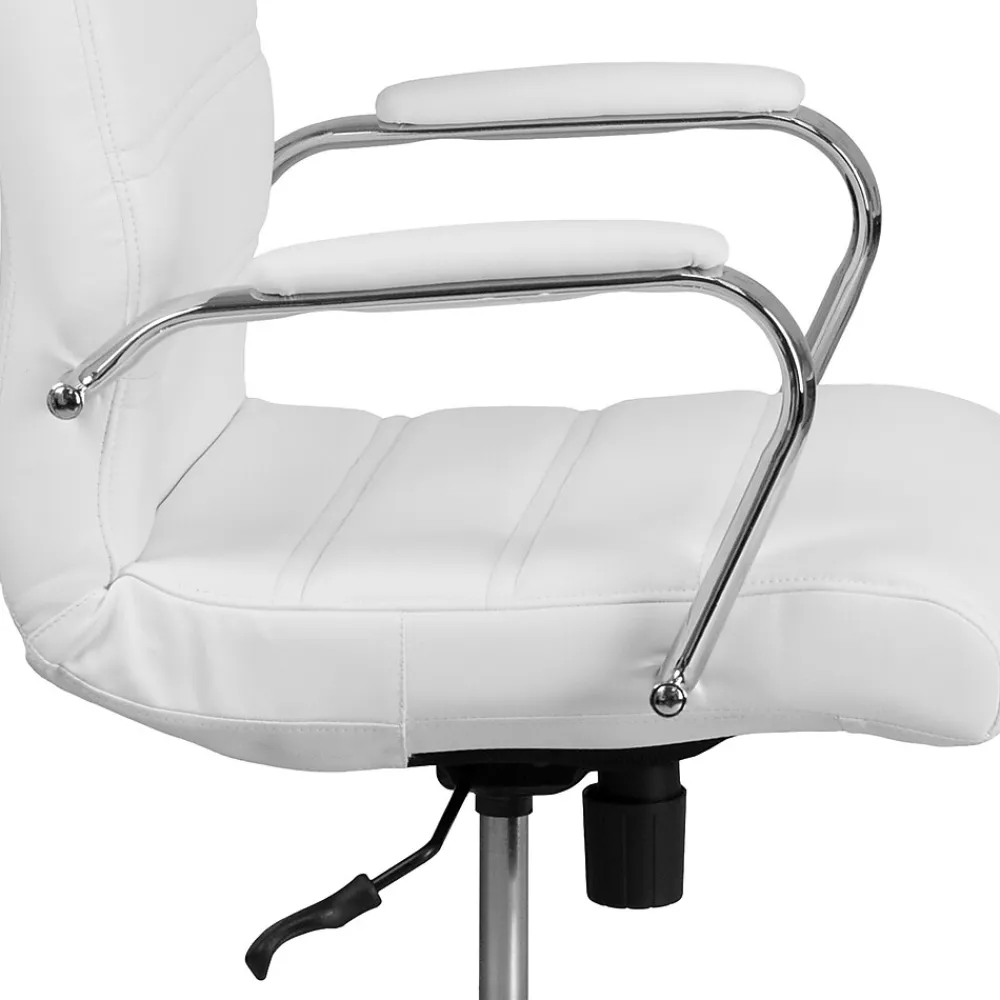 Office Chairs*Flash Furniture Whitney Ergonomic LeatherSoft Swivel Mid-Back Executive Office Chair, White/Chrome (GO2286MWH)