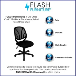 Office Chairs*Flash Furniture Y-GO Office Armless Ergonomic Mesh Swivel Mid-Back Task Office Chair, Black (GOWY05)