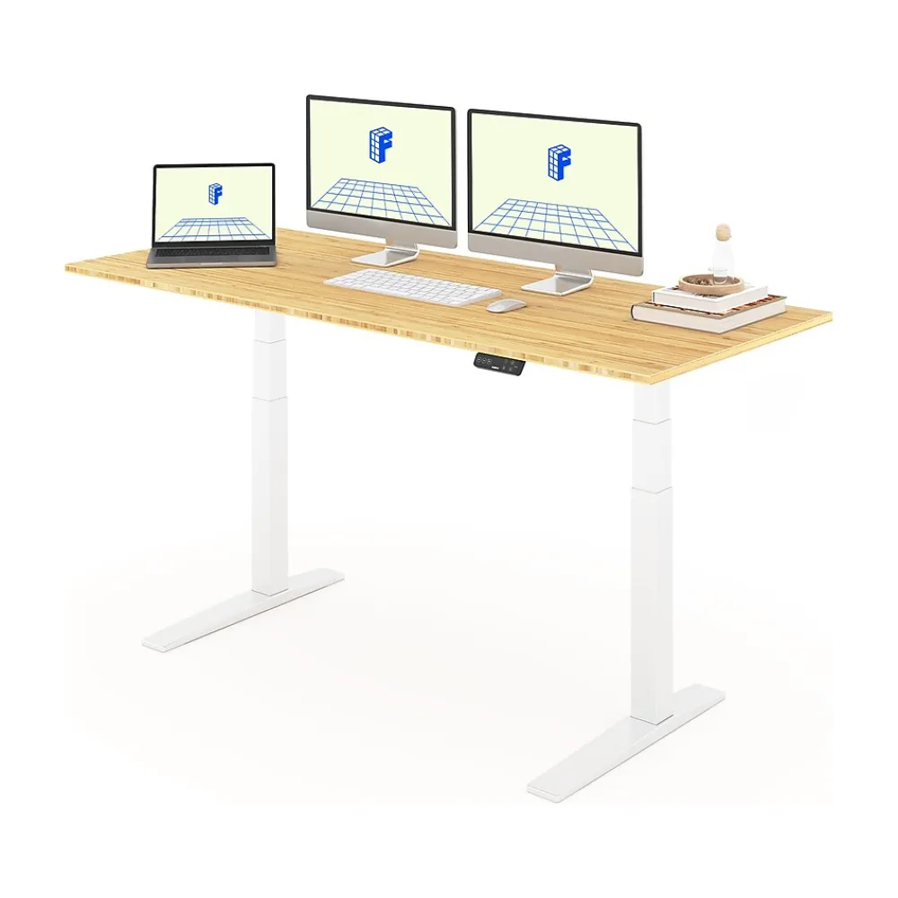 Standing Desks*FlexiSpot E7 Pro 72"W Electric Adjustable Standing Desk, (E7WPRO7230-LBZB) Bamboo/White