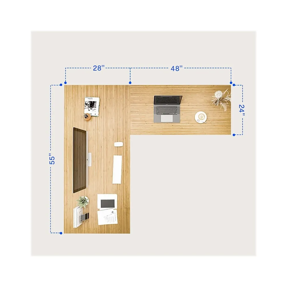 Standing Desks*FlexiSpot E7 76"W Electric L-Shaped Adjustable Top Standing Desk, White (E7LW557624BAM) Bamboo