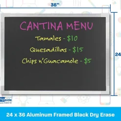 Dry Erase*Flipside Dry-Erase Blackboard, Aluminum Frame, 24