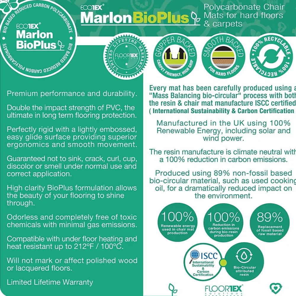 Chair Mats*Floortex Ecotex BioPlus Hard Floor Chair Mat, 29" x 47", Clear Bio Based Polycarbonate (NCCMFLBS0001)